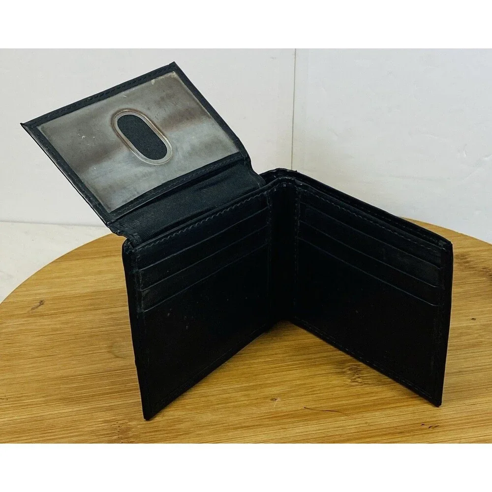 Vintage Columbia Mens Folded Leather Wallet Black 4.5”x3.5”